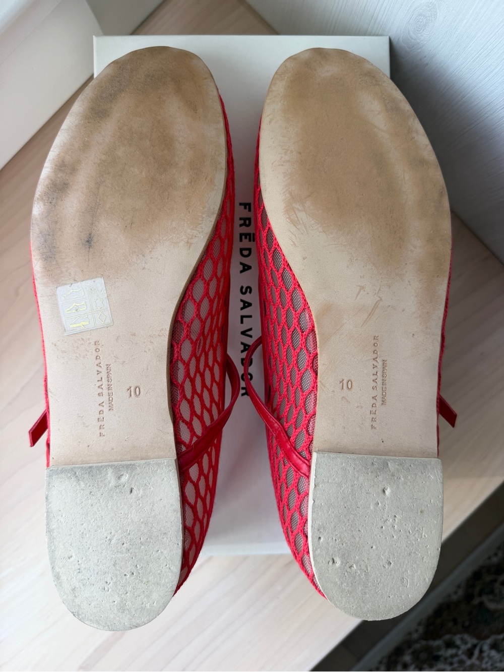 Freda Salvador Laurel Fishnet Mary Jane Flats Crimson Red Size 10 - Picture 6 of 10